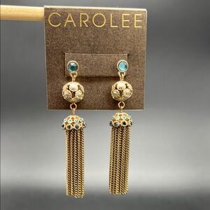 Carolee Gold and Teal Tassel Drop Earrings NEW